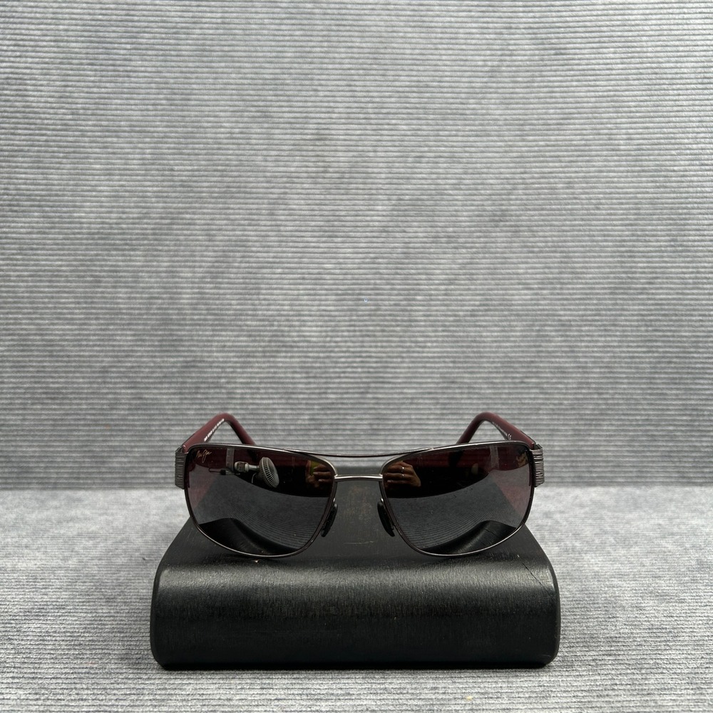 Maui Jim Ohia MJ703-02S Gunmetal Burgundy Rectangular Aviator Sunglasses Italy